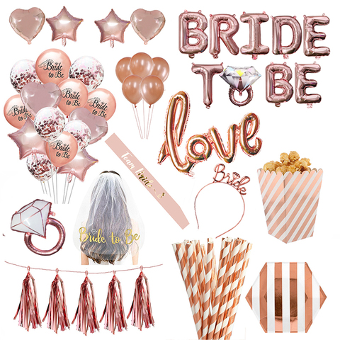 Wedding Decorations Rose Gold Bride To Be Letter Foil Ballon Bride Veil Sash Headband Bridal Shower Bachelorette Party Supplies ► Photo 1/6