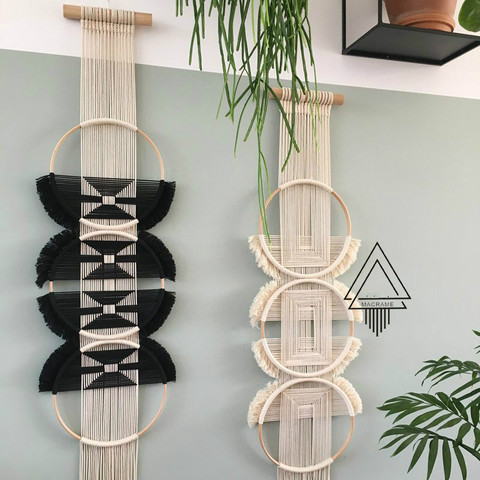 3 Rings Macrame Hand Woven Wall Hanging Tapestry Black and White Mexican Home Decoration Bohemian Decor College Dorm Farmhouse ► Photo 1/6