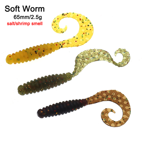 12pcs/bag  Soft worm Fishing Lure 65mm2.5g With Salt shrimp smell Artificial Soft Jig Bait  Fishing Tackle ► Photo 1/6