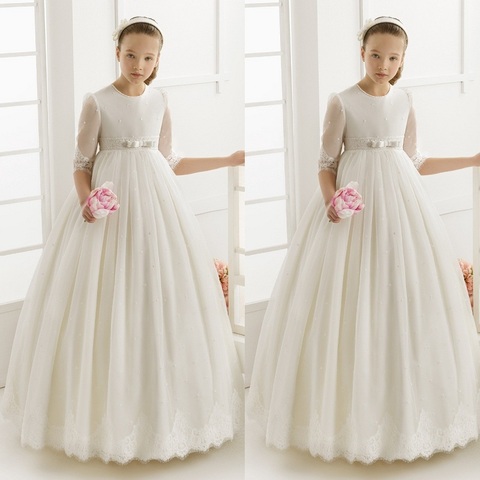 Flower Girl Dresses for Weddings Elegant First Communion Dresses for girls Tulle Ball Gown Half Sleeve Girls Pageant Gown ► Photo 1/6