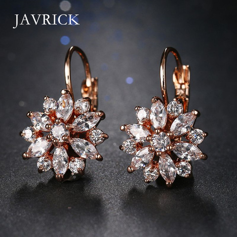 Romantic Clear Stone Flower Crystals Stud Earrings Women Cubic Zirconia Jewelry Personality Ear Decoration Birthday Gift ► Photo 1/6