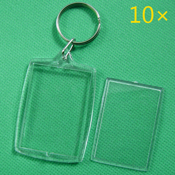 10X Keychain Key Rings Blank Clear Transparent Acrylic Picture Frames Lockets ` 