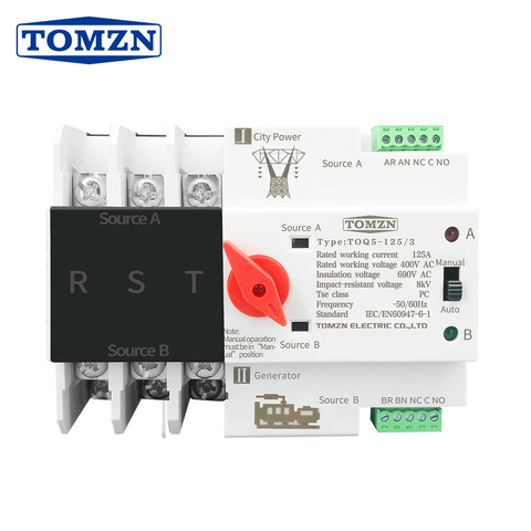 3P 3 Phase Din Rail ATS Dual Power Automatic Transfer Switch Electrical Selector Switches Uninterrupted Power 63A 100A 125A ► Photo 1/6