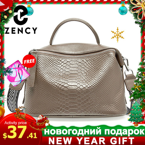 Zency Crocodile Pattern Women Tote Handbag Made Of Genuine Leather Daily Casual Crossbody Shoulder Bag For Lady Black Grey ► Photo 1/6