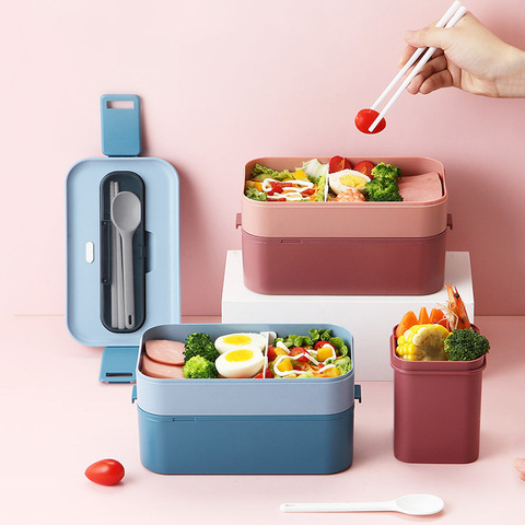 Double bento box Portable Outdoor food storage containers Leak-Proof Japanese style Lunch box With Compartment cooler boxs ► Photo 1/6