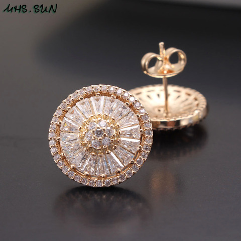 MHS.SUN Luxury cubic zircon stud earrings women CZ jewelry earrings gold color round crystal earrings for girl christmas gift ► Photo 1/6