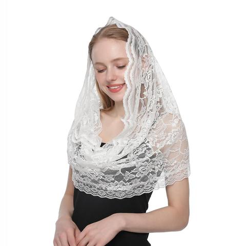 2022 New Arrival Lace Flower Scarf Round Bandana Fashion Prayer Kerchief Church Shawls Scarves Muslim Head Wraps 1PC Retail ► Photo 1/6