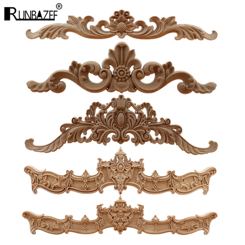 RUNBAZEF  European Wood Carving Home Wholesale Multi-specification Door Cabinets Wood Applique Decoration Long Decals Natural ► Photo 1/6