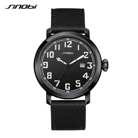 Sinobi Genuine Leather Watch Men's Watch Fashion Simple Japan Imported Movement Sports Military Watches Male Wristwatches reloj ► Photo 1/6