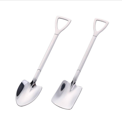 2PCS/set Stainless Steel Iron Shovel Spoon Coffee Ice Cream Spoon Engineering Shovel Retro Cute Square Head Spoon Kitchen Gadget ► Photo 1/6