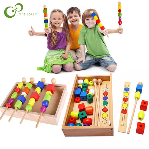 Montessori for kid Children Educational toys wooden colorful shape stick Beading Block toys Classic Games toy gifts for baby ZXH ► Photo 1/5