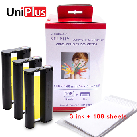 UniPlus for Canon Selphy Color Ink Paper Set Compact Photo Printer CP1200 CP1300 CP910 CP900 3pcs Ink Cartridge KP 108IN KP-36IN ► Photo 1/6