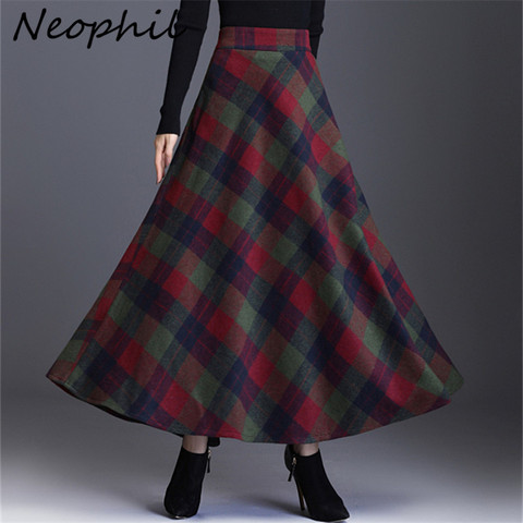 Neophil Woolen Warm Plus Size 3XL Plaid Skirts 2022 Winter Women England Style Pockets Midi Pleated A Line Tartan Skirts S9216 ► Photo 1/6