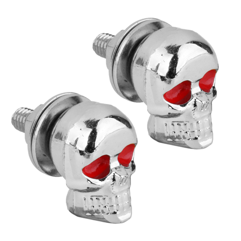 2pcs Chrome Skull Motorcycle License Plate Frame Bolt Windshield Tag Screw ► Photo 1/6