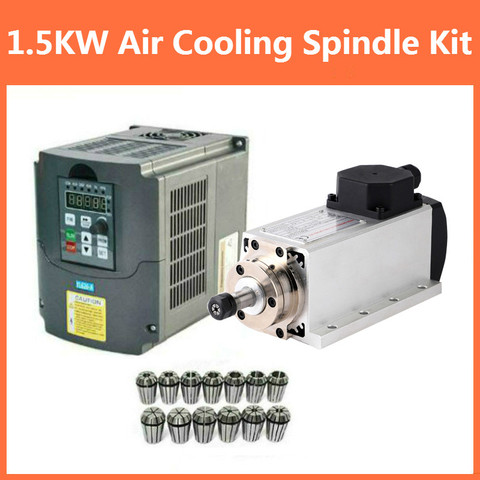 New CNC 1.5kw 220v/110v Square Air Cooling Spindle ER11 1500W Air-cooled Milling Spindle + 1.5KW VFD Inverter + 13pcs/set ER11 ► Photo 1/6