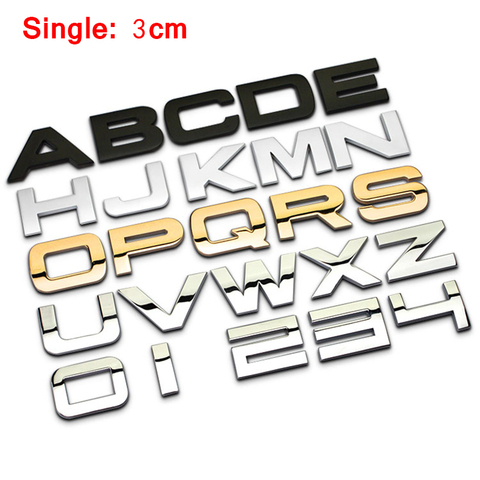 A-Z 0-9 3cm Height Chrome Metal Letters Numbers Star Love Heart DIY Car Styling Logo Badge 3D Sticker for Range Rover Great Wall ► Photo 1/6