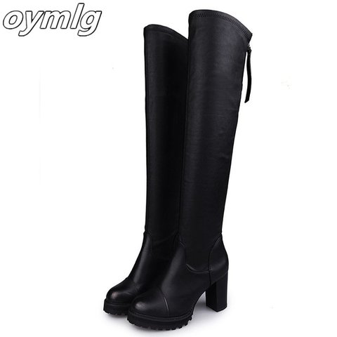 New Autumn Winter Women's Pu Leather Over The Knee Boots Back Zip Thick High Heel Platform Thigh Boots Ladies Fashion Shoe Black ► Photo 1/5