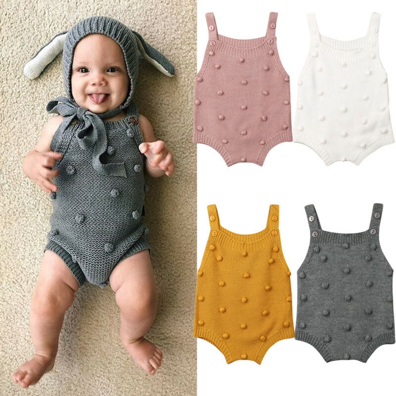 Baby Rompers Knitted Sleeveless Romper Cute One Piece Jumpsuits Summer Bodysuits Newborn Infant Outfits Toddler Clothes with Hat for Boys Girls Unisex