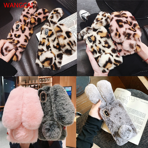 Cute 3D Rabbit Ears Fur Plush Case For Xiaomi Mi 9 8 Lite SE 6 5 5S Plus 5C Max 3 2 1 Mix 2 2s 3 A2 A1 Play Diamond Warm Case ► Photo 1/6