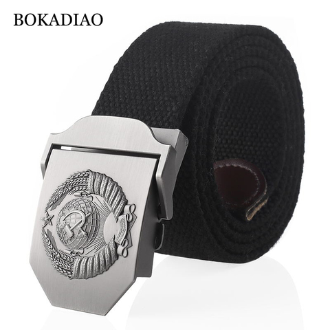 BOKADIAO Men&Women Canvas belt 3D Soviet National Emblem metal buckle jeans belt CCCP Army tactical belts for men Military strap ► Photo 1/6