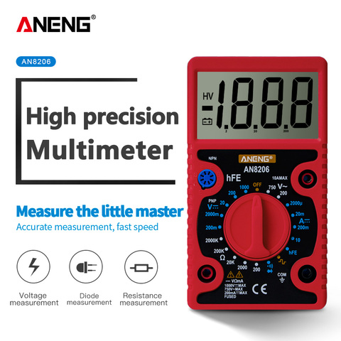 ANENG AN8206 Mini Digital Multimeter LCD Large Screen Display Wave Output Ampere Voltage Ohm Tester Overload Protection ► Photo 1/6