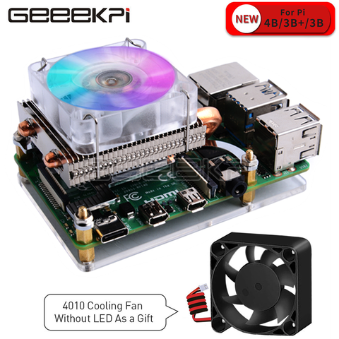 GeeekPi Low-Profile Ice Tower Cooling Fan Super 7 Colors RGB Changing Light with Bracket for Raspberry Pi 4B / 3B / 3B+ ► Photo 1/6