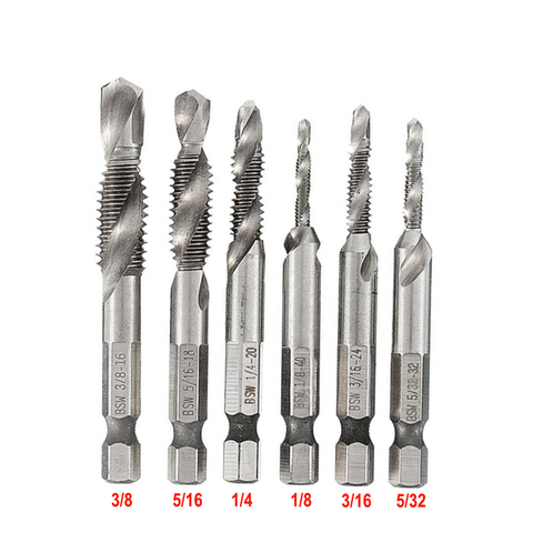 JUSTINLAU 1/8-3/8 Inch BSW Thread HSS Combination Drill Tap Bit 1/4 Inch Hex Shank Deburr Countersink Bit ► Photo 1/6