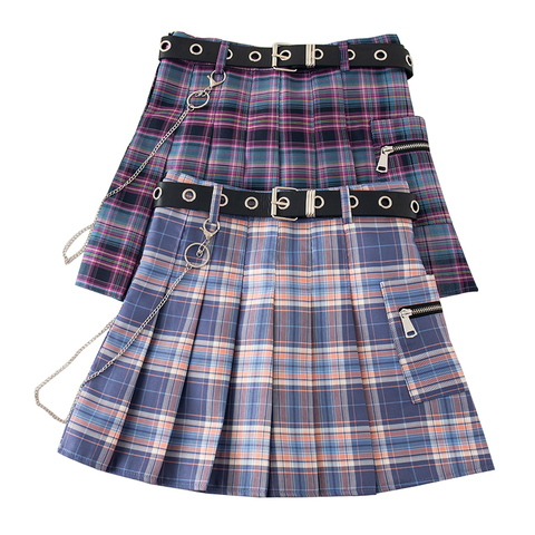 School JK Pleated Skirt Women High Waist A-line Sexy Cute Mini Plaid Skirts With Chain Cosplay Uniforms Short Dress Free Belt ► Photo 1/6