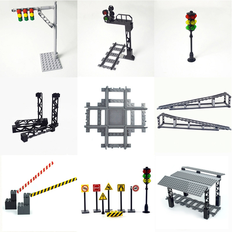 City Train Tracks mini signs signal lamps Model trein Track Rail Road traffic lights Rails Building Block City Train Station ► Photo 1/6