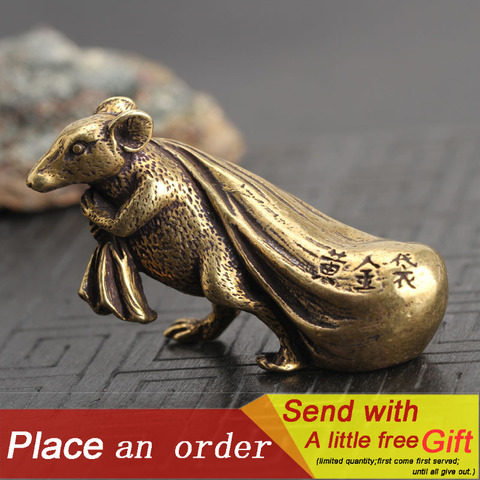 Copper Rat Figurine Home Decoration Living Room Brass Mouse Money Bag Feng Shui Desk Ornaments Good Lucky Wealth 2022 Rate Year ► Photo 1/6