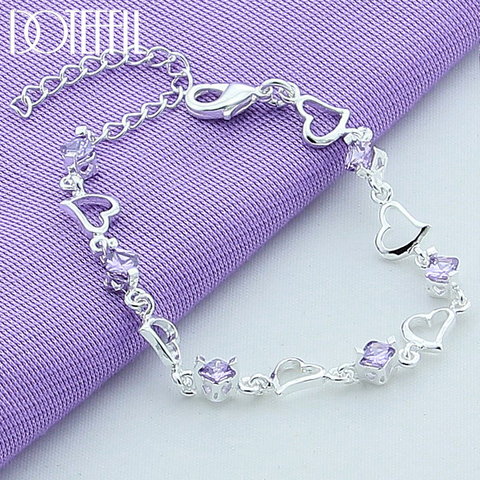 DOTEFFIL 925 Sterling Silver Heart Purple Zircon Bracelet For Women Jewelry Engagement Party Christmas Gift ► Photo 1/6
