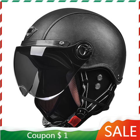 Casque Moto Vintage And Safety Scooter Bicycle Engine Casco Vintage Electric Motorbike Retro Safety Helmet Windshield Motorcycle ► Photo 1/6