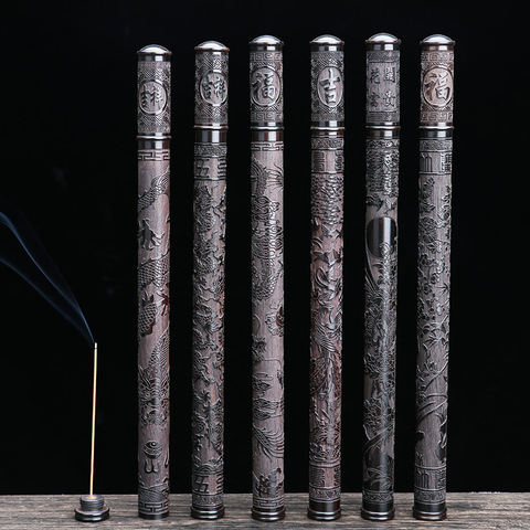 F Hight Quality Ebony Wood Stick Incense Tube Carved Thread Mouth Pulling Anti Elastic Incense Holder Temple Incense Storage Box ► Photo 1/6
