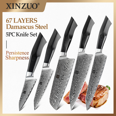 XINZUO 5PCS Professional Kitchen Knife Set Forged Damascus Steel Kitchen Cutlery Stainless Steel Kitchen VG10 Chef's Knife Sets ► Photo 1/6