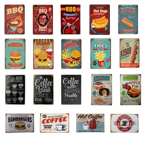 BBQ CoffeeMenu Hamburger cafe Bar Pub Wall Decor Metal Sign Vintage Home Decor Tin Sign Wall Plaque Cool Metal Plate ► Photo 1/6