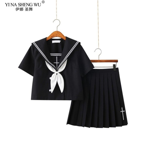 Cross Embroidery School Uniform High School Girl Sailor Suits Cosplay Costume Black Short Long Sleeve Japanese Anime Uniforms ► Photo 1/6
