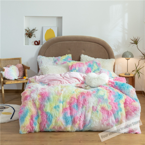 Fluffy Velvet 27 Colors Bedding Set Mink Fleece Duvet Cover Flat Fitted Sheet Pillowcases Queen King size 4/6/7pcs Customizable ► Photo 1/6