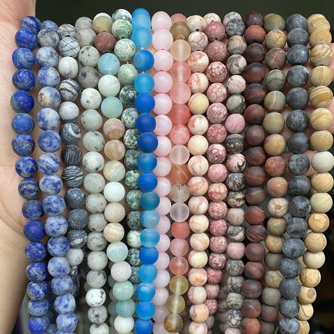 Natural Matte Jaspers Frosted Amazonite Agates Jades Quartz Turquoises Stone Round Spacer Bead For Jewelry Making Bracelet ► Photo 1/6