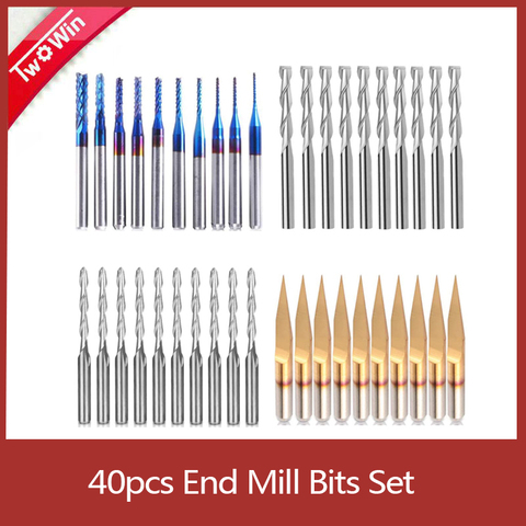 40pcs End Mill Bits Set 1/8