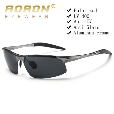 AORON Driving Polarized Sunglasses Aluminum Frame Sports Sun Glasses Men Driver Retro Goggles Eyewear UV400 Anti-Glare ► Photo 1/6