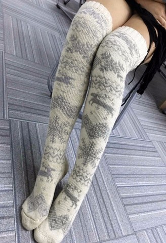 Women Christmas Snowflake Elk Socks Thigh High Long Stockings Warm Winter Knitting Over Knee Socks Xmas Wool Soft Socks ► Photo 1/6