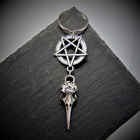 The New Bird skull Keychain, Gothic Keychain, pentagram, crow skull Keychain, Halloween gift ► Photo 1/2