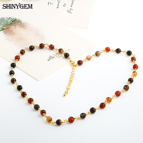 ShinyGem Fashion Gold Chain Necklace Handmade Cut Rhinestone Agates Natural Stone Necklace Multi Colors Long Necklaces For Women ► Photo 1/6