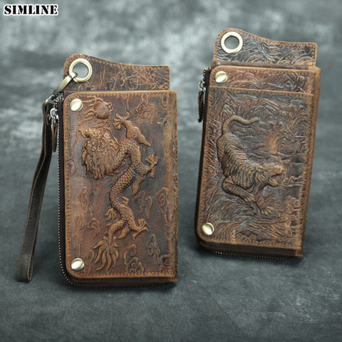 Genuine Leather Wallet Men Male Vintage Long Wallets Purse Clutch Bag With Passport Card Holder Zipper Coin Pocket Cellphone Bag ► Photo 1/6