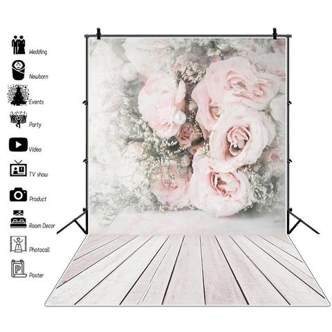Laeacco Faded Flowers Wall Blossom Wooden Floor Baby Portrait Photography Backdrops Vinyl Photographic Backgrounds Photozone ► Photo 1/6