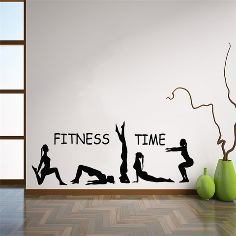 Fitness Time Wall Decal Sport Girls Gymnast Yoga Art Wall Stickers Gym Home Deocration Vinyl Wall Art Mural Girl Sports ► Photo 1/6