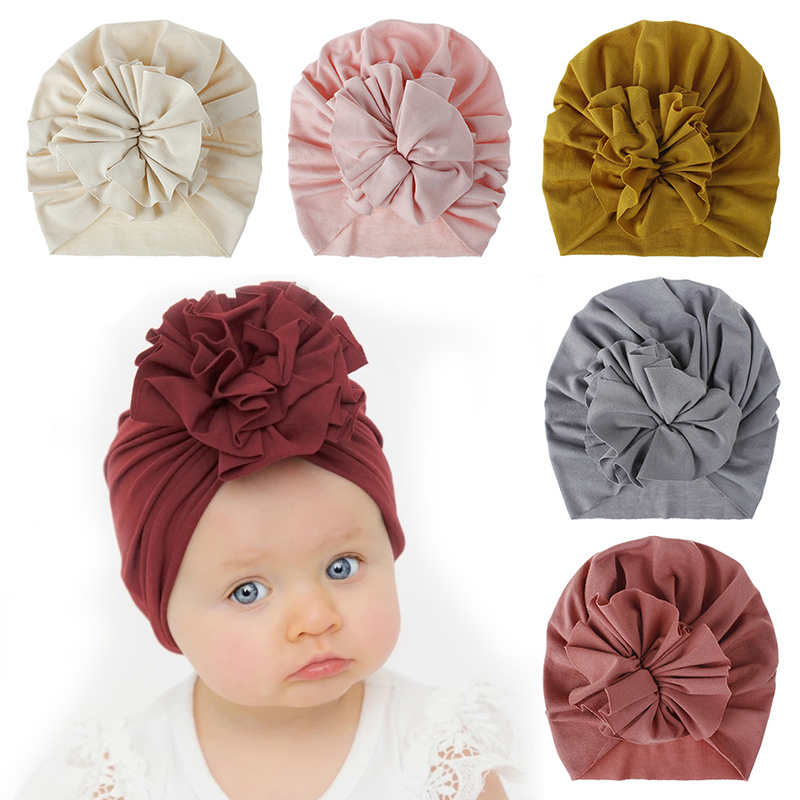 Infant Newborn Baby Turban Knot Hat Head Wrap Headband Soft Cotton Beanie Caps 