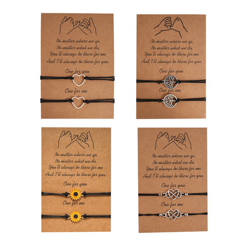 2pcs/set Heart Life Tree Charm Bracelets One for you one for me Black String Braiding Couple Bracelet for Men Women Wish Card ► Photo 1/6