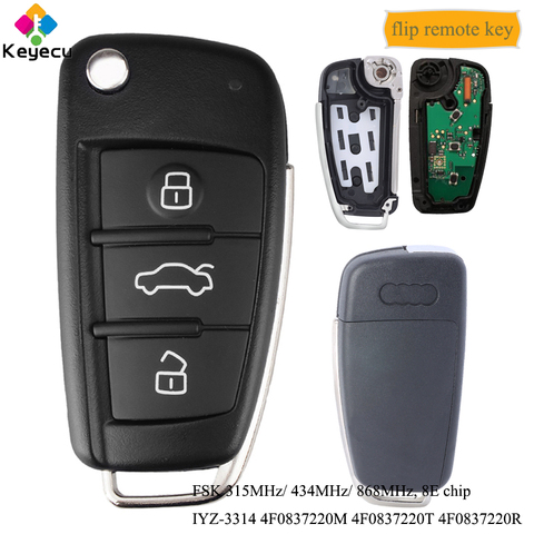 KEYECU Flip Remote Control Car Key With 3 Buttons 8E Chip 315MHz 434MHz 868MHz FSK - FOB for Audi A6 A6L S6 Q7 2006 2007-2012 ► Photo 1/4