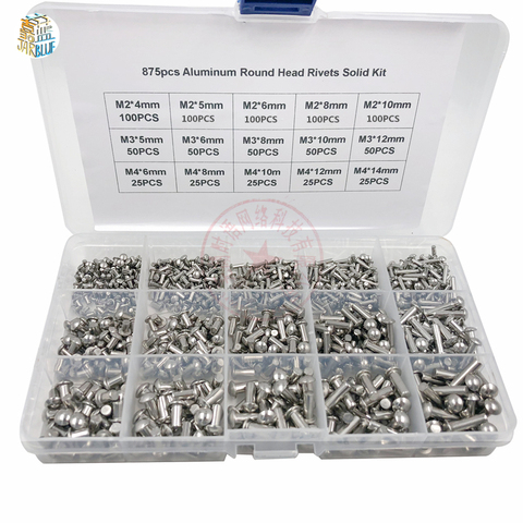 875Pcs/lot M2 M3 M4 GB867 Round Aluminum Solid Rivet Alloy Self-plugging Rivet Kit ► Photo 1/5